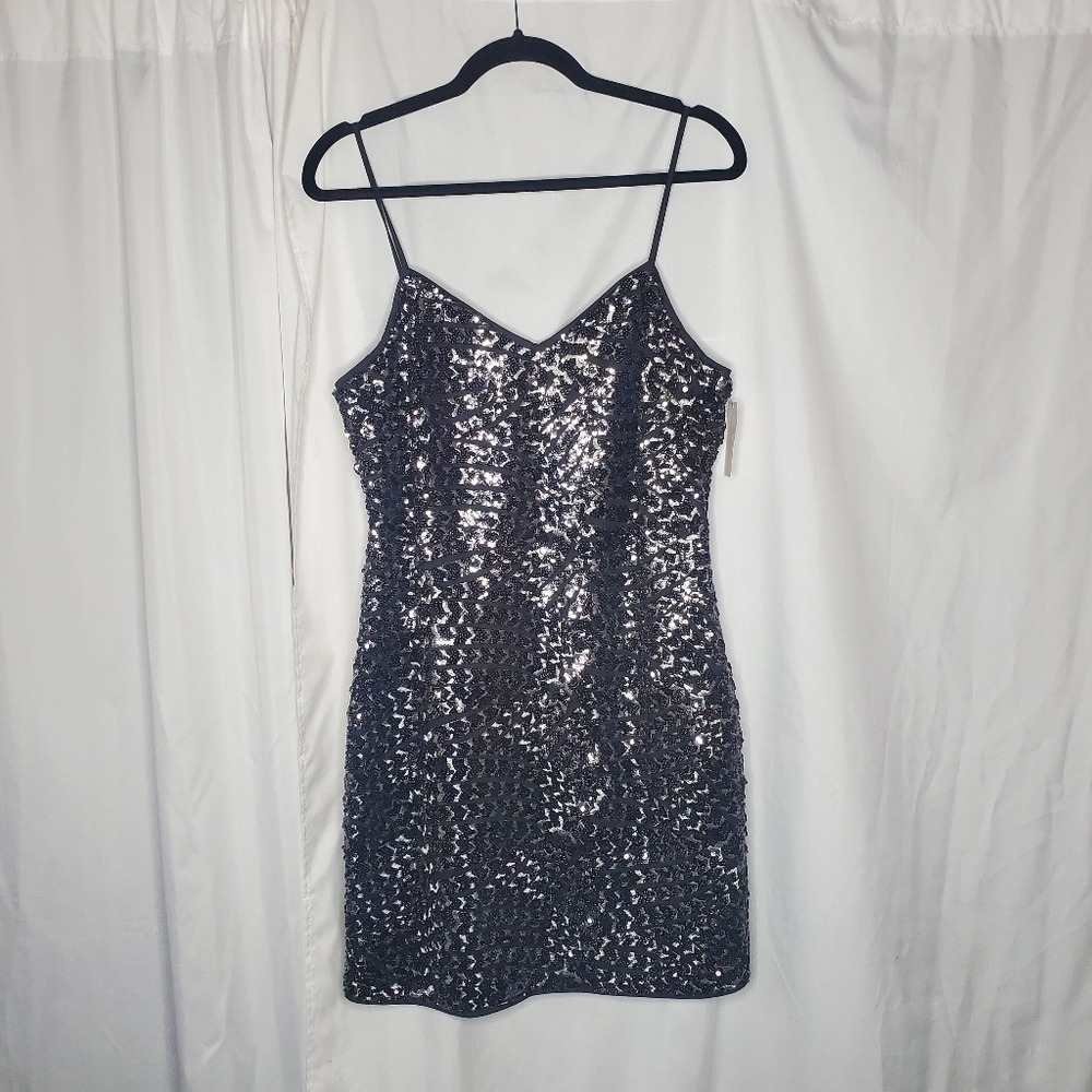 ♤ Vince Camuto Black Sequin Sleeveless Mini Dress Size Medium NWT